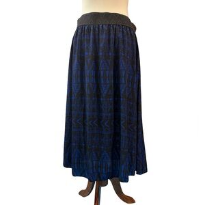 LuLaRoe Lola Skirt XL Black Blue Geometric Tribal Midi Elastic Waist NWT USA